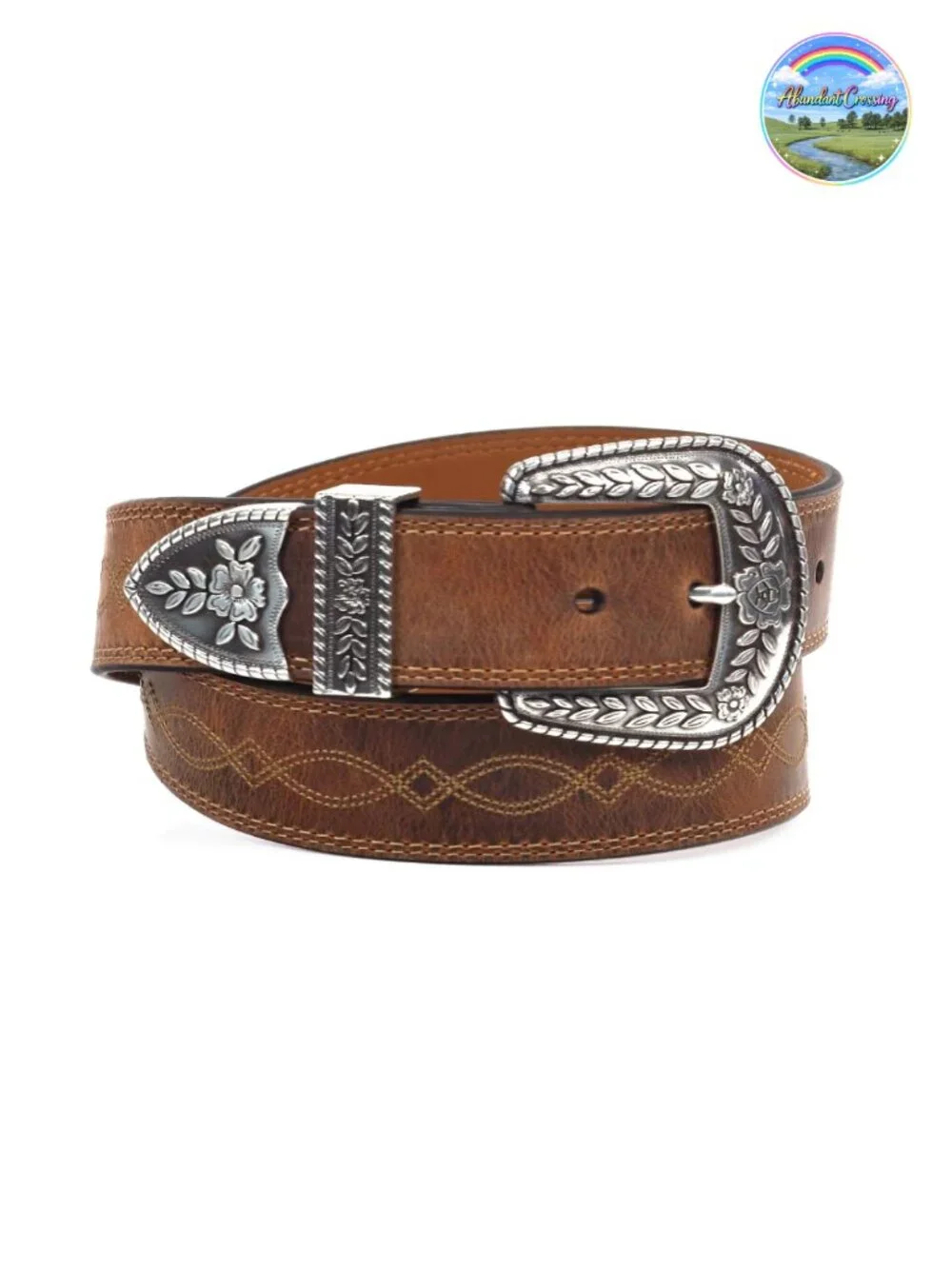 Women's Leather Tapered Belt with Removable Antiqued Silver Buckle